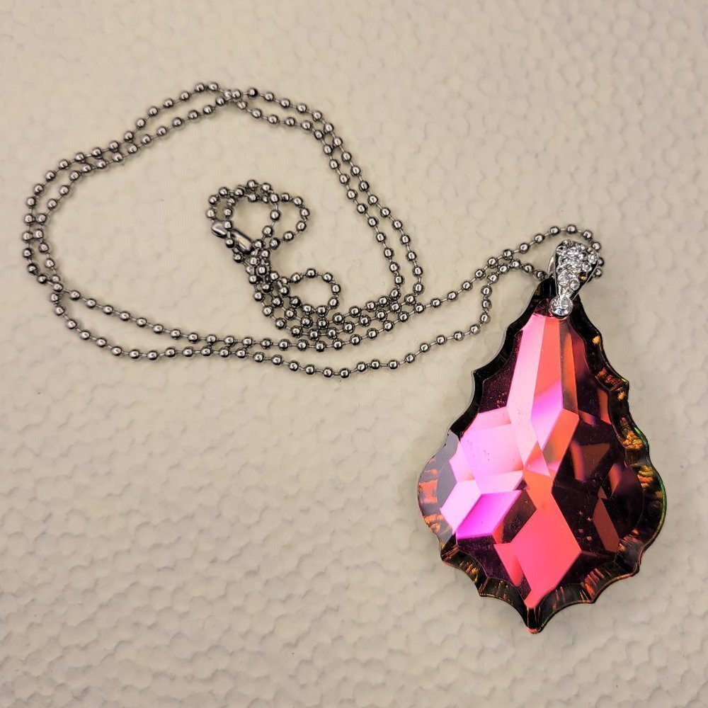 Chunky Crystal Glass Pendant Necklace Large Pendant Statement Fashion Necklace